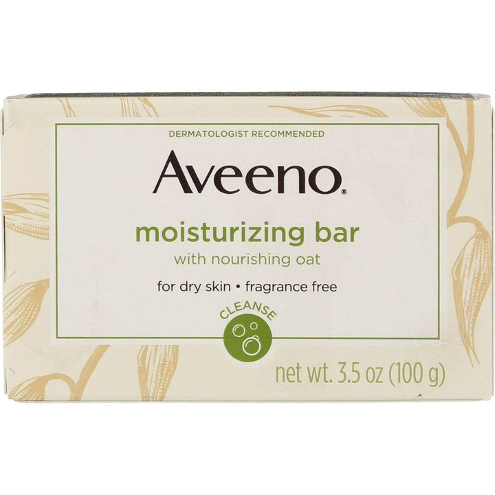 Aveeno Moisturizing Bar packaging box; compact daily cleanser design.