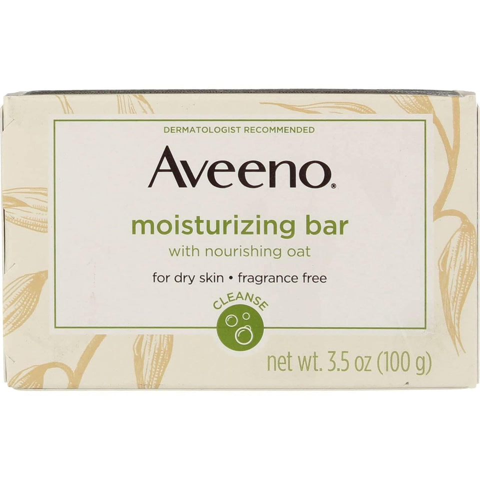 Aveeno Moisturizing Bar packaging box; compact daily cleanser design.