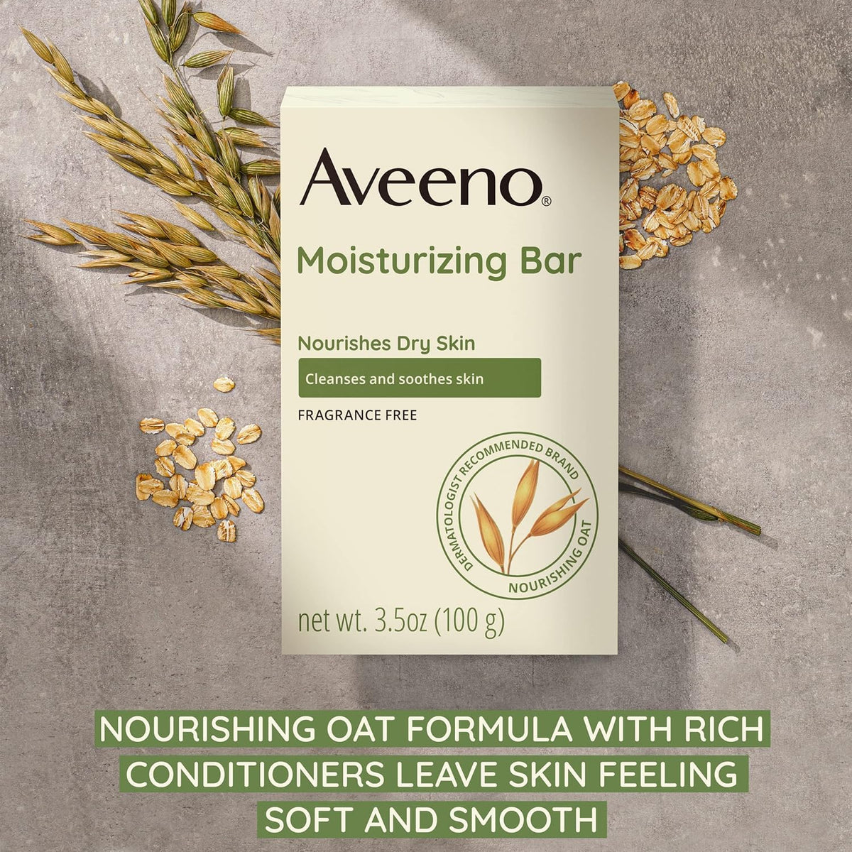 Aveeno Moisturizing Bar unwrapped on a clean surface for everyday cleansing.