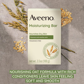 Aveeno Moisturizing Bar unwrapped on a clean surface for everyday cleansing.