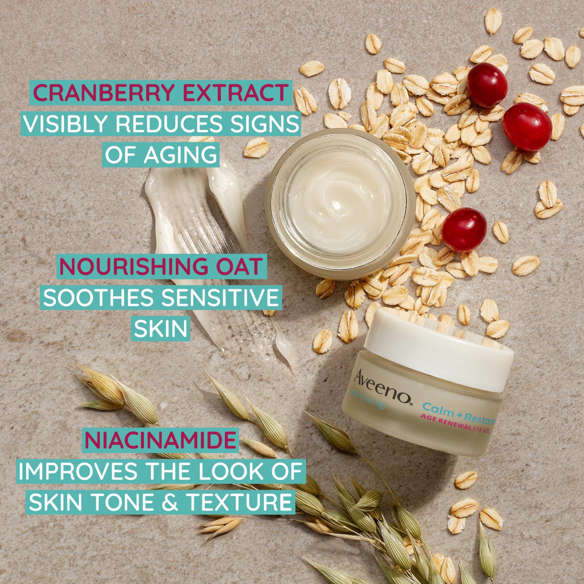 Aveeno oat texture macro shot conveys hydrating formula on the skin