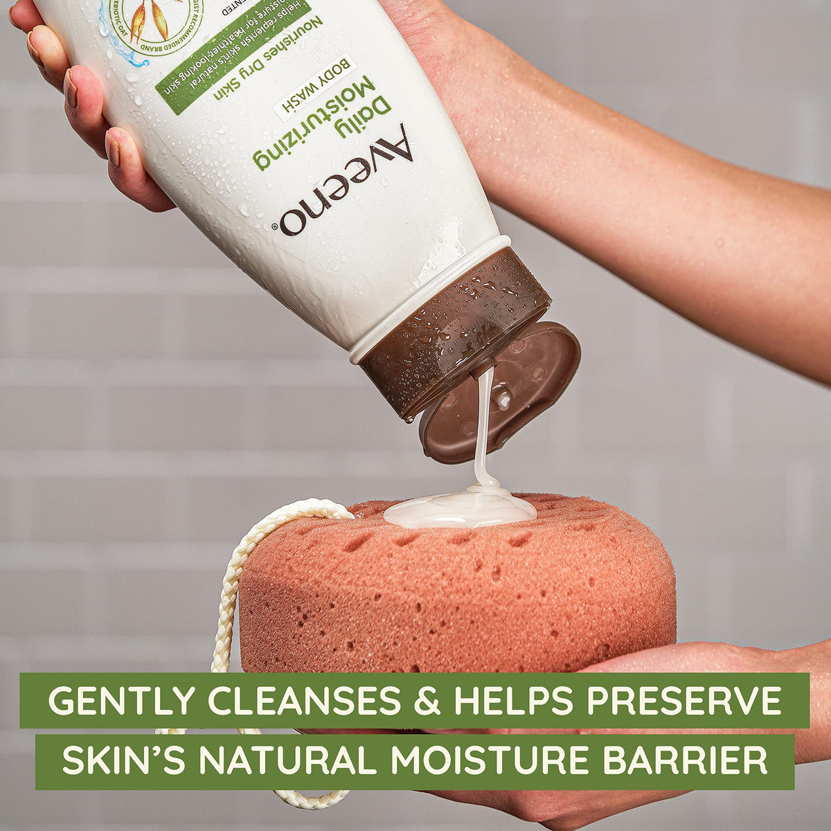 Aveeno Sensitive-Skin formula image signals allergy-tested, fragrance-light protection.