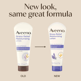 Aveeno Stress Relief Lotion lavender closeup highlights calming scent during skincare