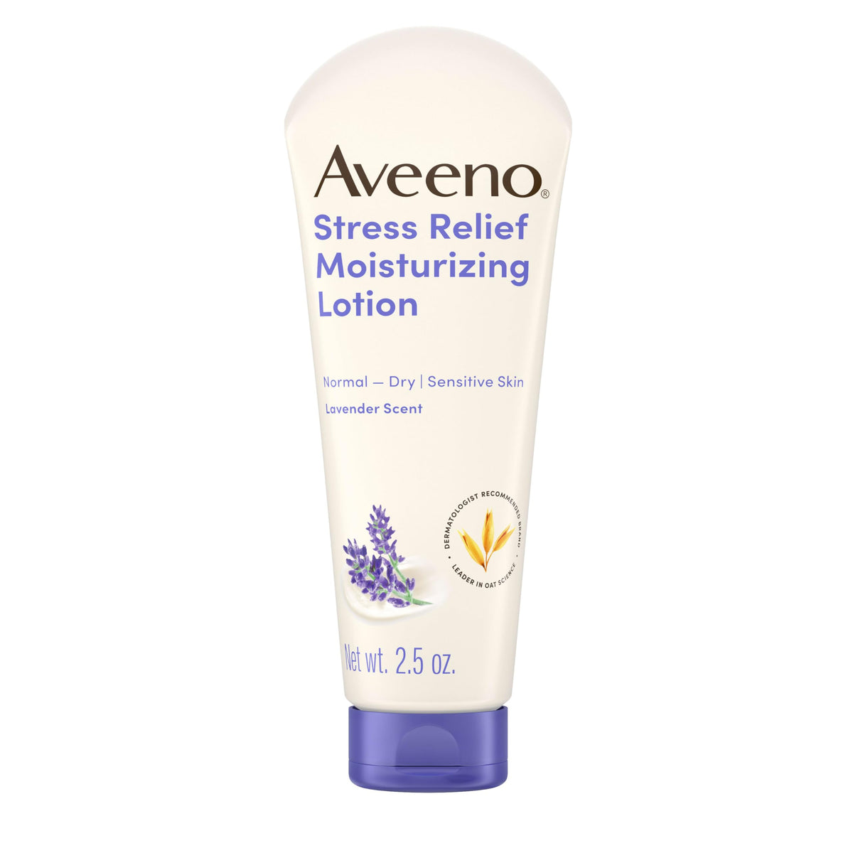 Aveeno stress relief packaging in a bathroom setting for daily routine ease