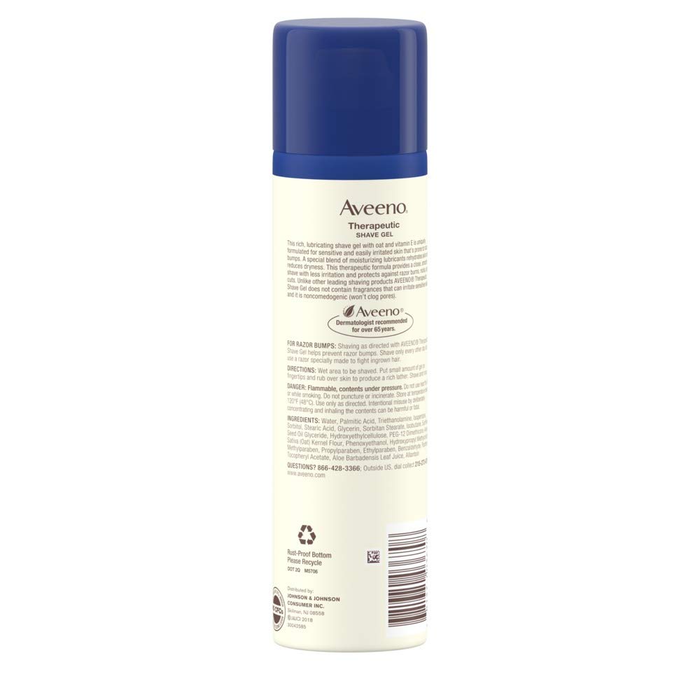 Aveeno fragrance-free shave gel for sensitive skin and gentle grooming.