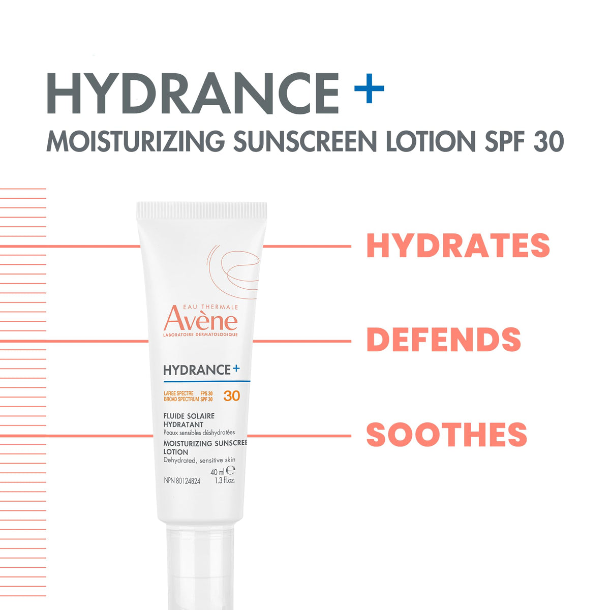 Avène Hydrance+ SPF 30 close-up shows creamy, light-weight texture ideal for sensitive skin