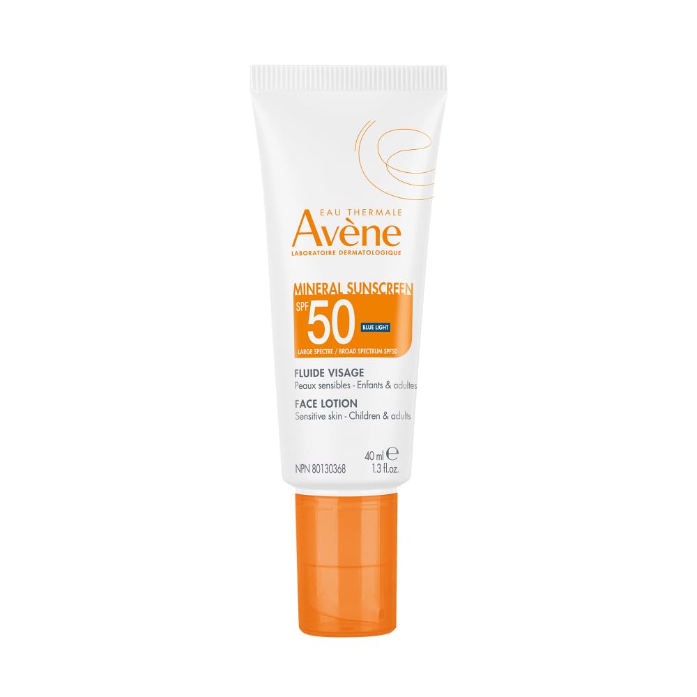 Avène Mineral Sunscreen Face Lotion bottle shows universal nude tint for daily protection.