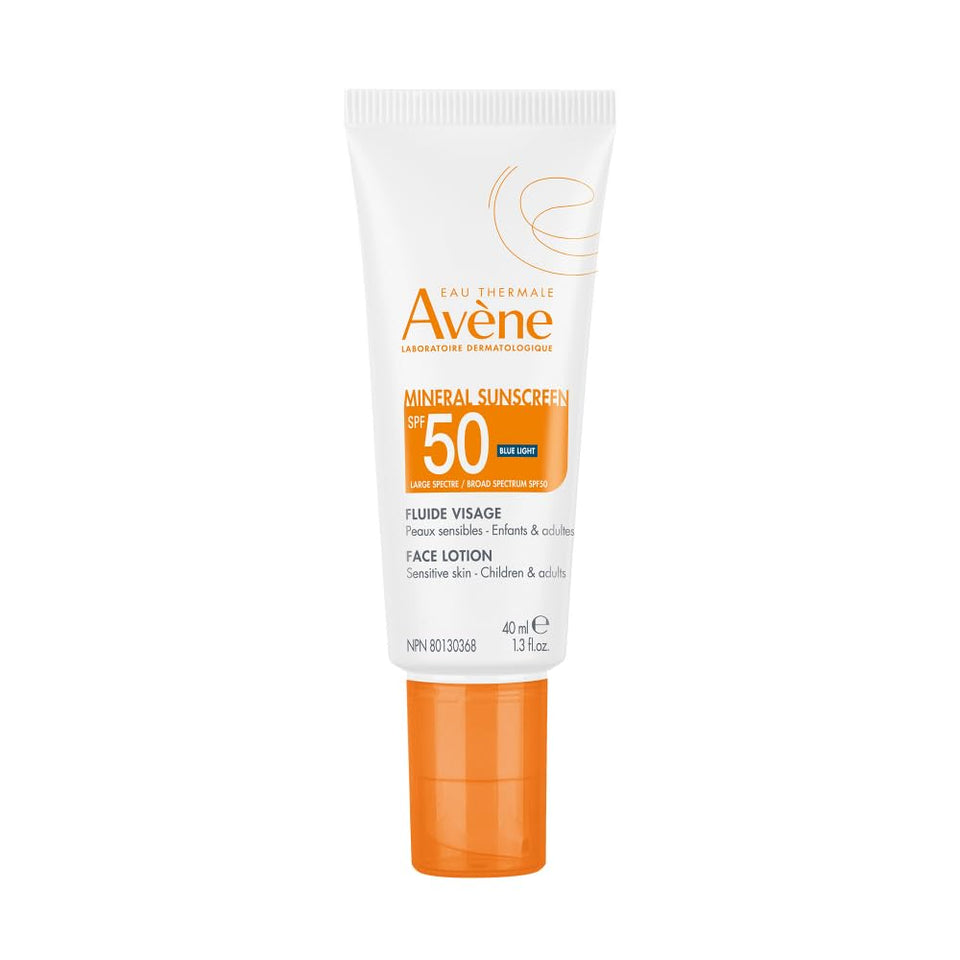 Avène Mineral Sunscreen Face Lotion bottle shows universal nude tint for daily protection.