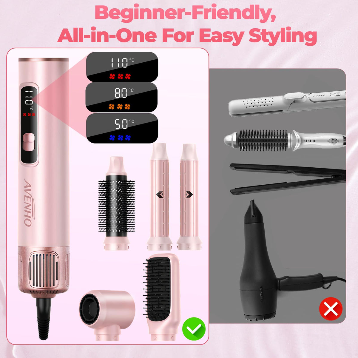 AVENHO 5 in 1 wrap curl feature creates gentle air curls