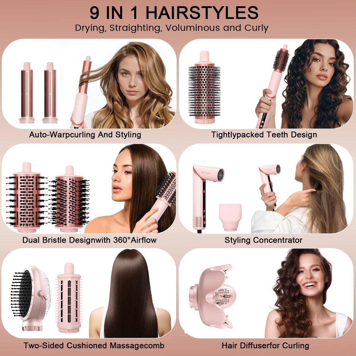 AVENHO attachments collection enables curls, straightening, and volume at home.
