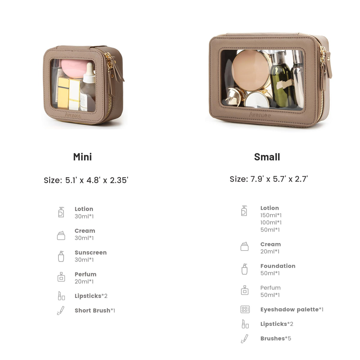 Aveniee Clear Makeup Bag Middle side view shows roomy interior for cosmetics