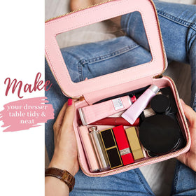 Aveniee clear makeup bag side view highlighting compact footprint for packing