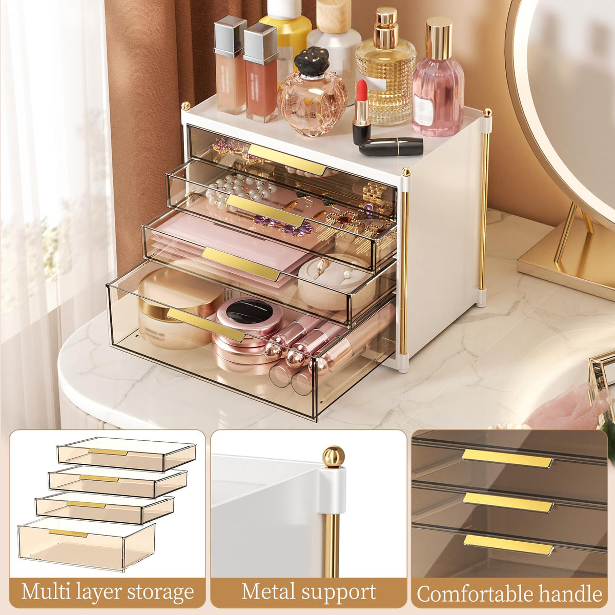 Aveniee compact vanity organizer fits on most countertops