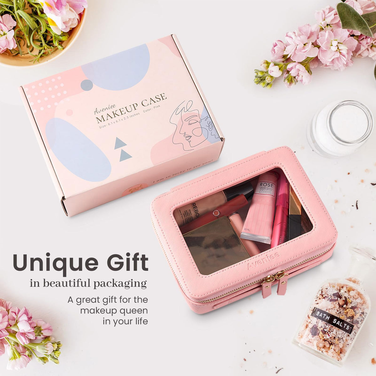 Aveniee makeup bag zipper closeup with quiet, durable hardware