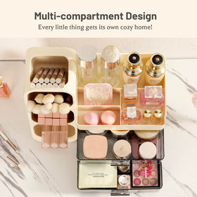 Four brush holders keep makeup tools within reach during routines.