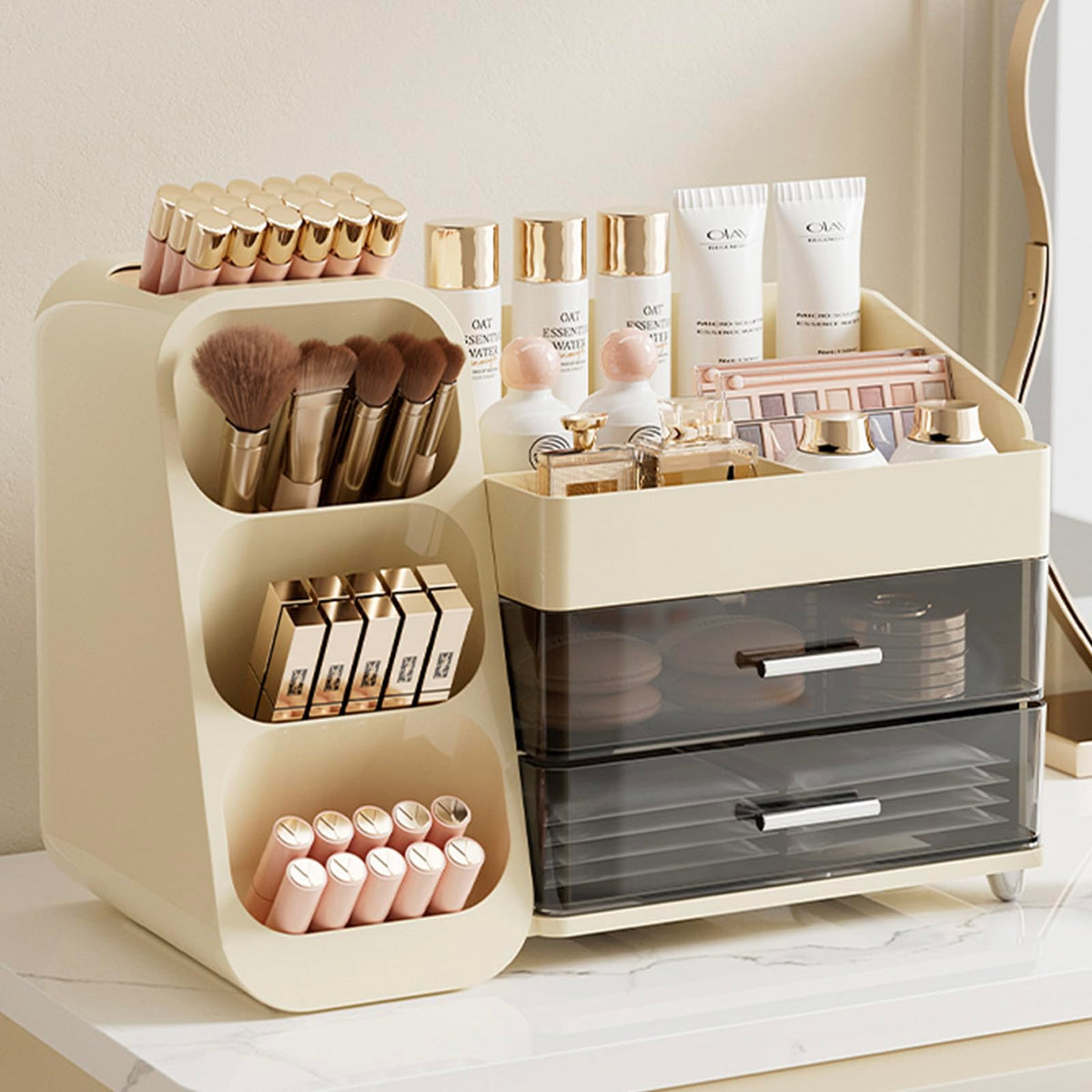 Aveniee makeup organizer with large capacity storage on the vanity.