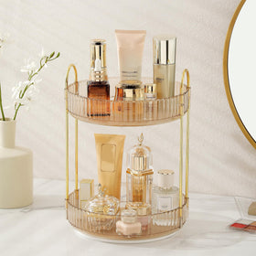 Aveniee rotating makeup organizer in gold for effortless vanity access