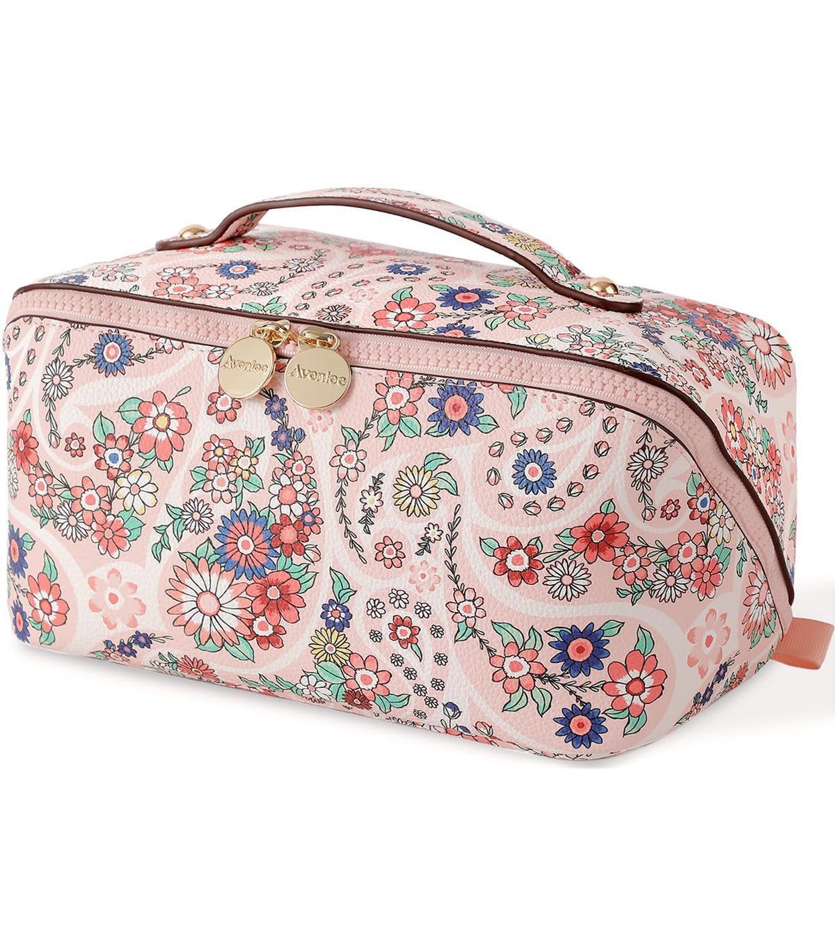 Aveniee travel makeup bag opened flat for easy access.