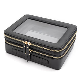 Aveniee XL Clear Makeup Organizer with brush holder keeps brushes tidy on the go.