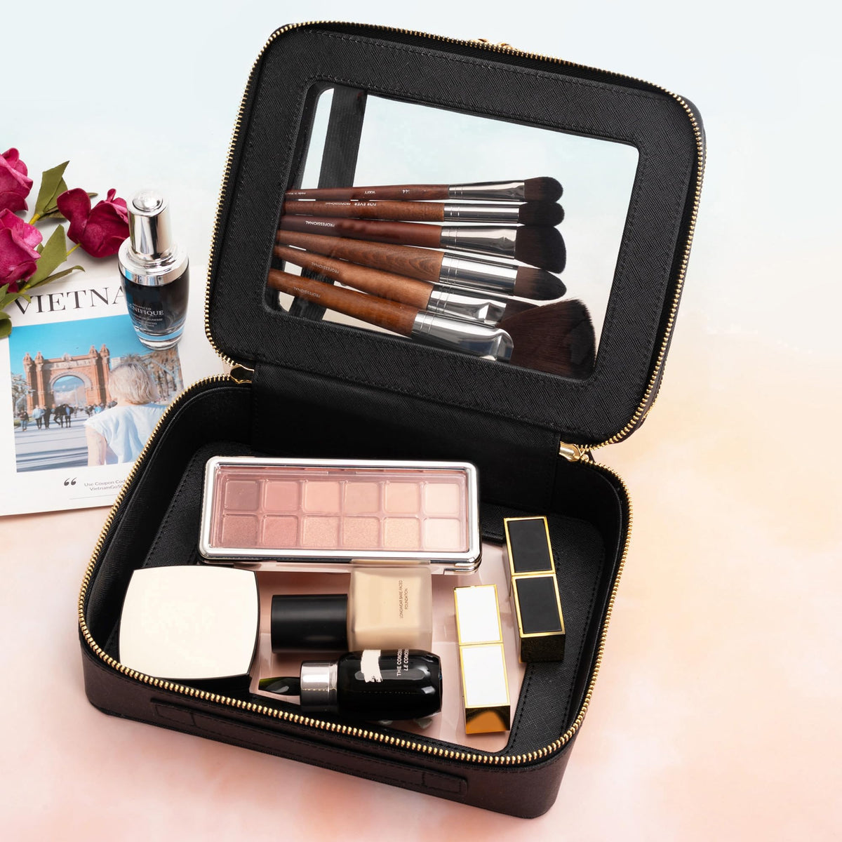Aveniee XL Clear Organizer features saffiano PU leather edge for durability.