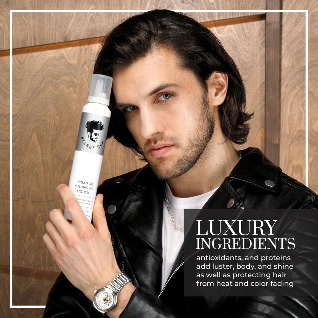 Avenue Man Argan Oil Mousse frizz control keeps hair smooth all day
