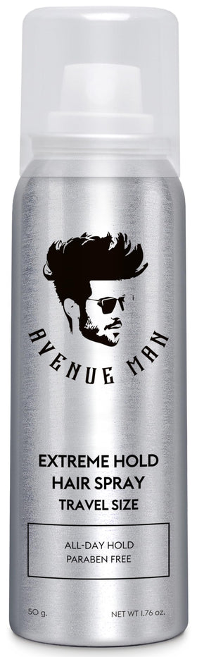 Avenue Man travel-size bottle showing extreme hold for on-the-go styling.