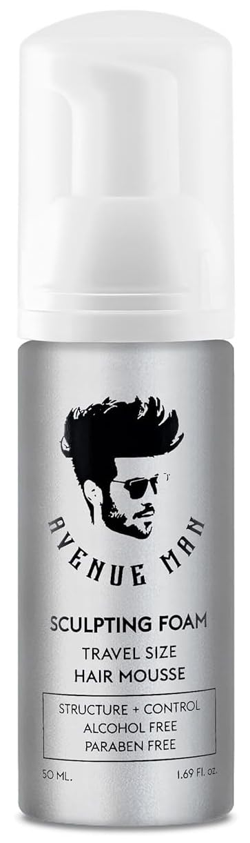 Avenue Man Sculpting Foam travel-size bottle for on-the-go styling and root lift.