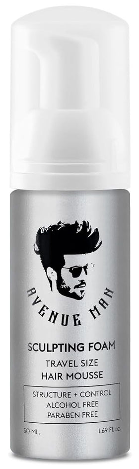 Avenue Man Sculpting Foam travel-size bottle for on-the-go styling and root lift.