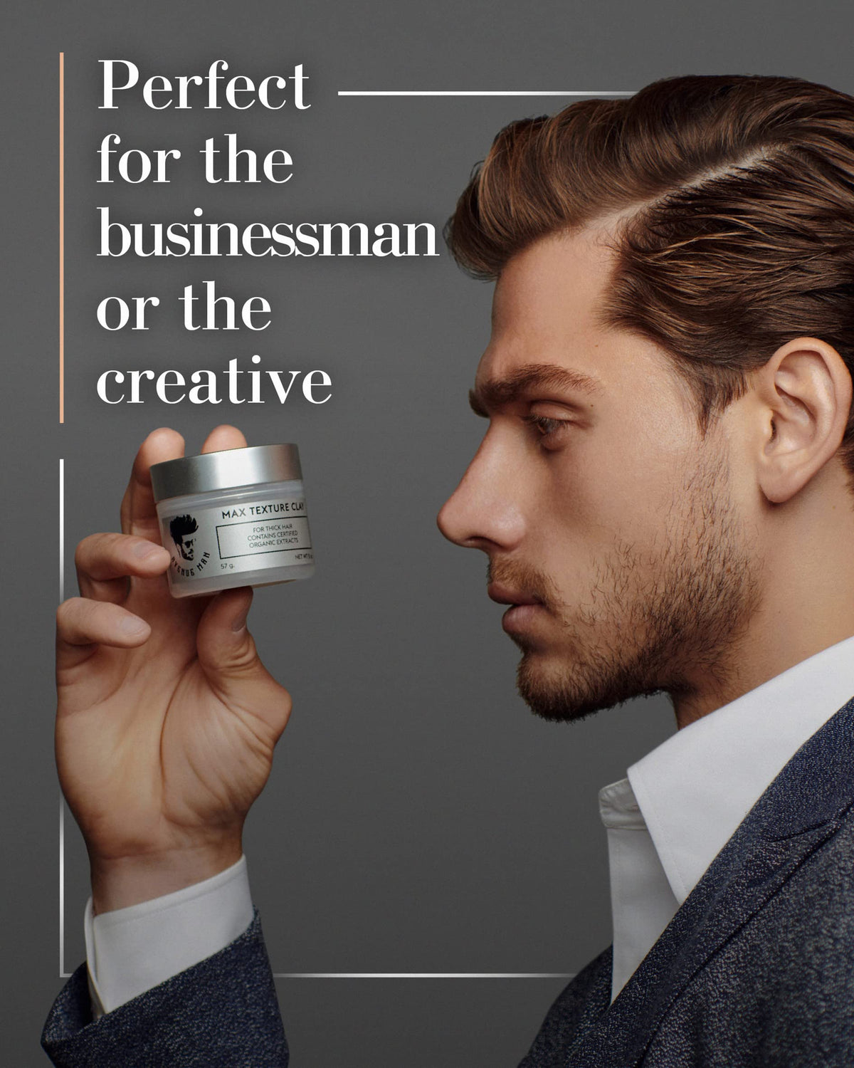 Avenue Man Texture Clay with soy protein supports texture without weighing hair down.