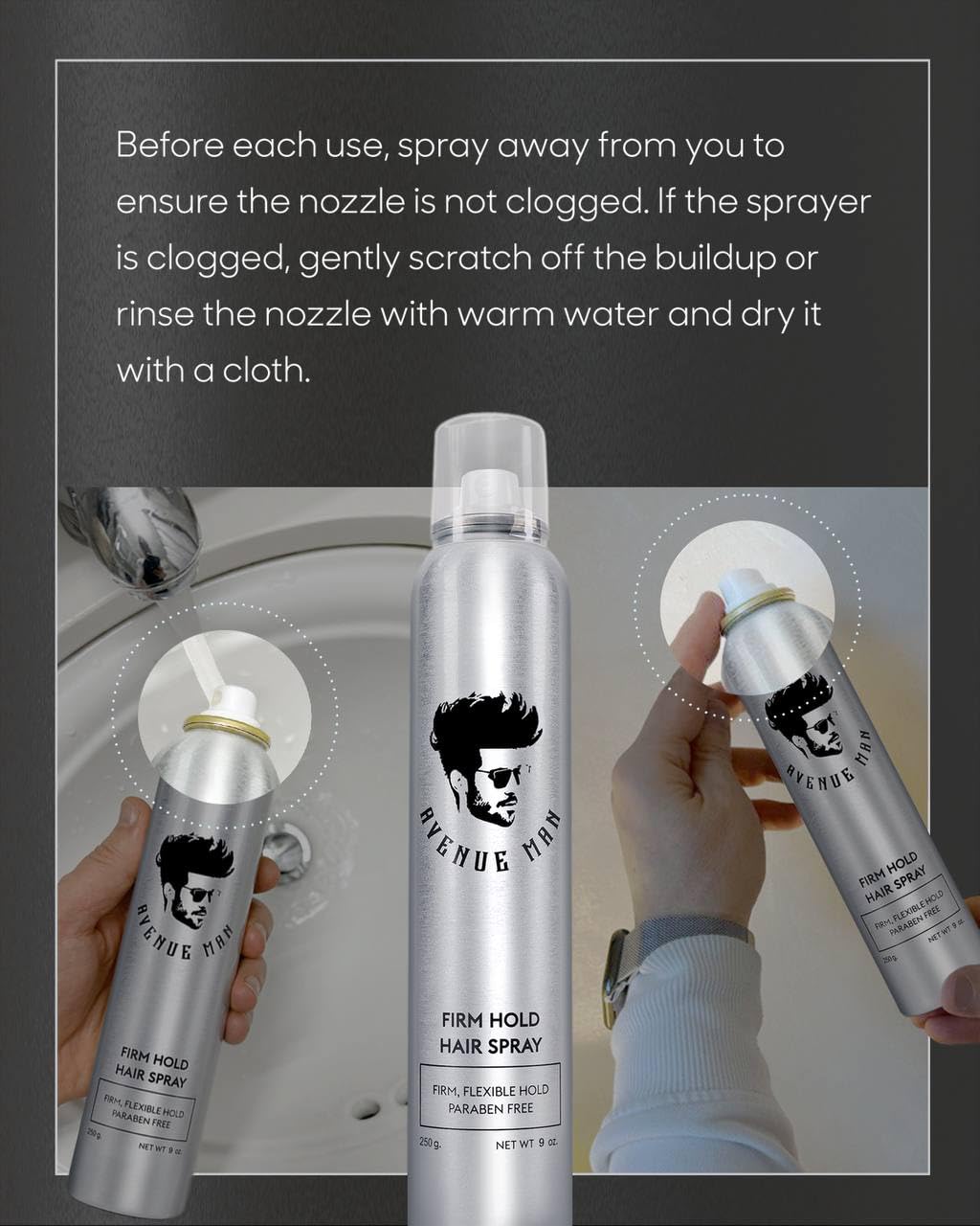 Avenue Man Texture Spray controls frizz for all-day neatness.