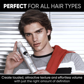 Texture spray creates separation and volume without stiffness.