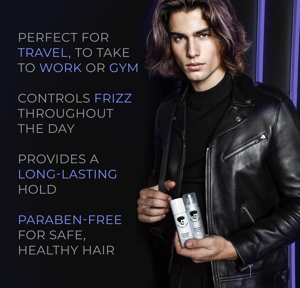 Avenue Man texturizing spray protecting against frizz and humidity.