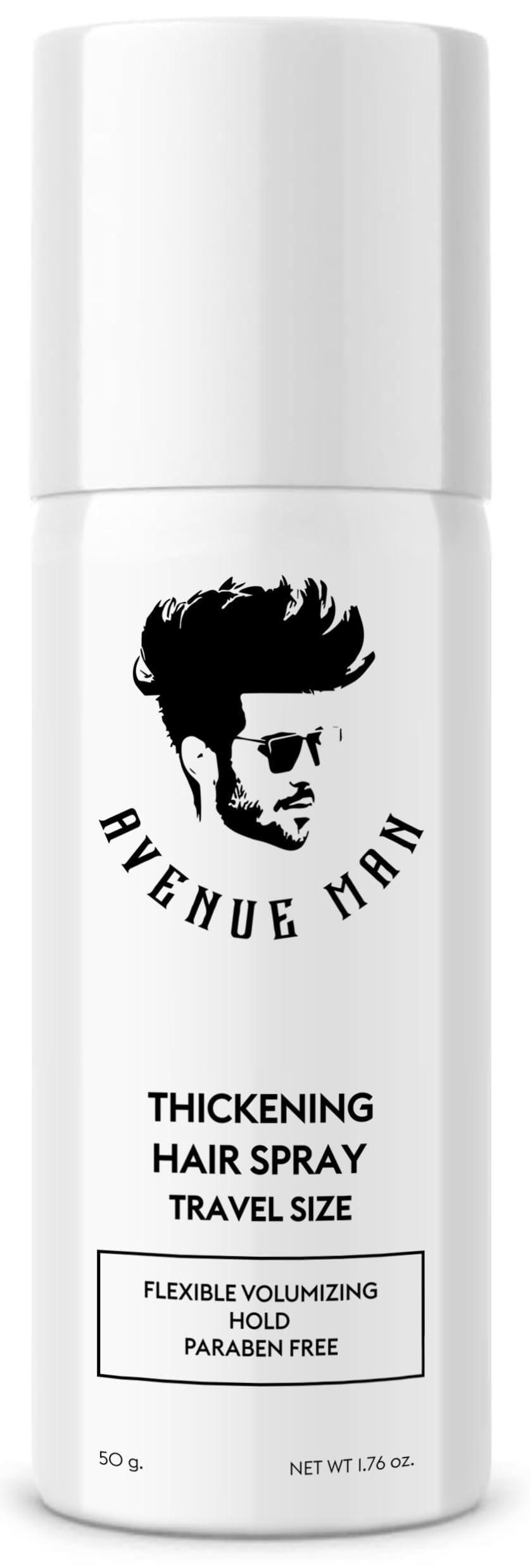 Avenue Man Thickening Spray bottle shows instant volume and density.