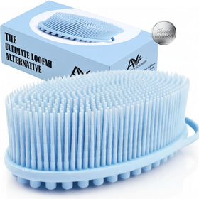 Avilana Silver Edition body scrubber, front view, dual-sided massage and cleansing surface.