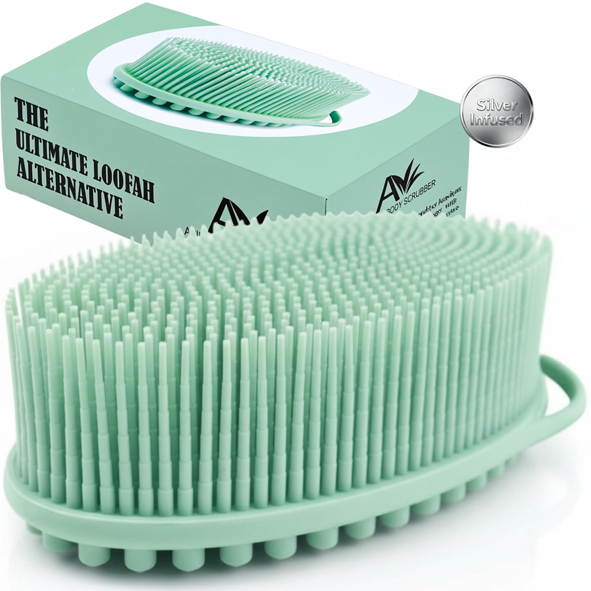 Avilana Silver Edition dual-sided silicone brush with massage nodules for cleansing.