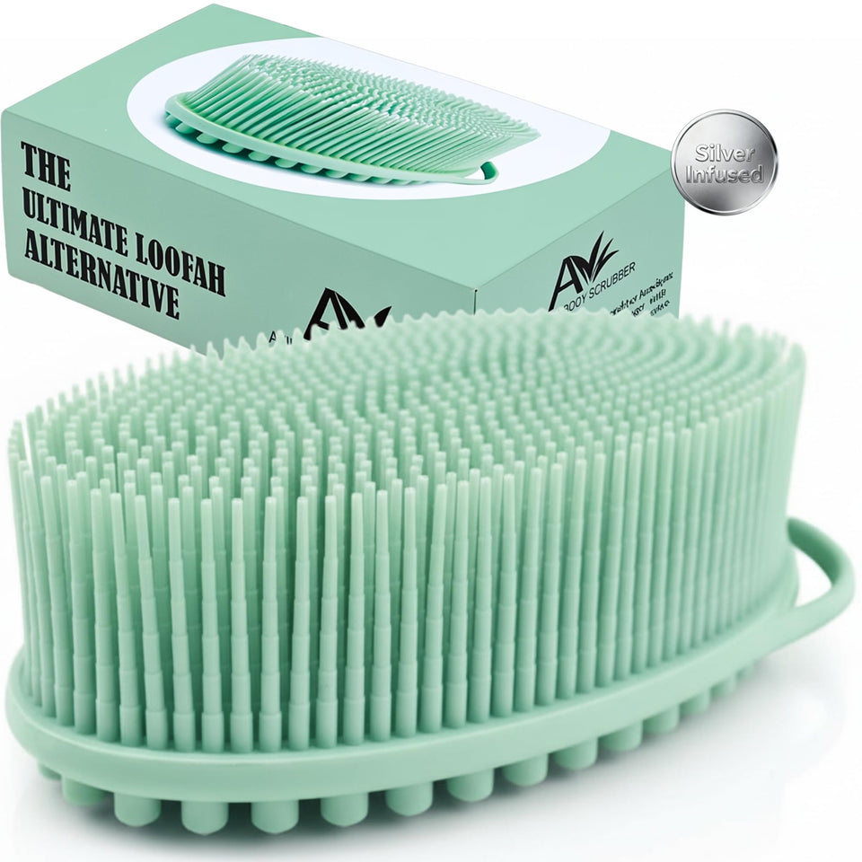 Avilana Silver Edition dual-sided silicone brush with massage nodules for cleansing.