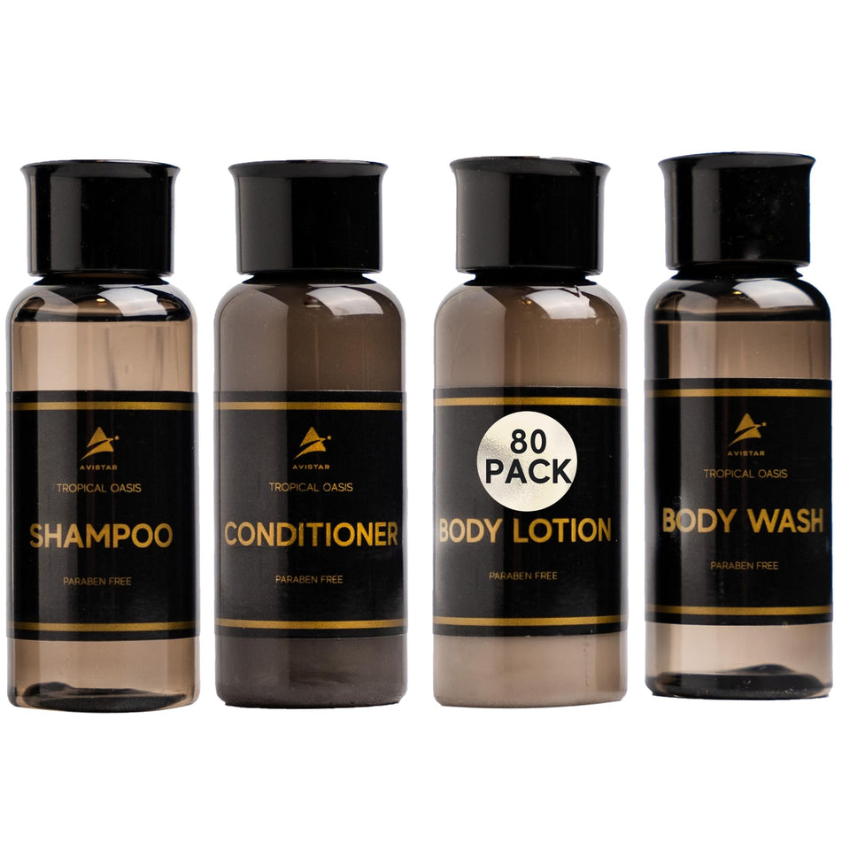 Avistar hotel shampoo bottle in travel set for guests, gentle cleansing and refreshed hair