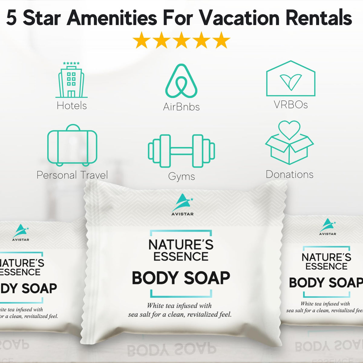 Avistar individually wrapped soap bars for hygiene in hotels and accommodations