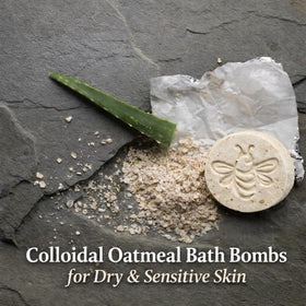Avital's Apiaries oatmeal-softening bath bomb nourishes skin in warm bath.
