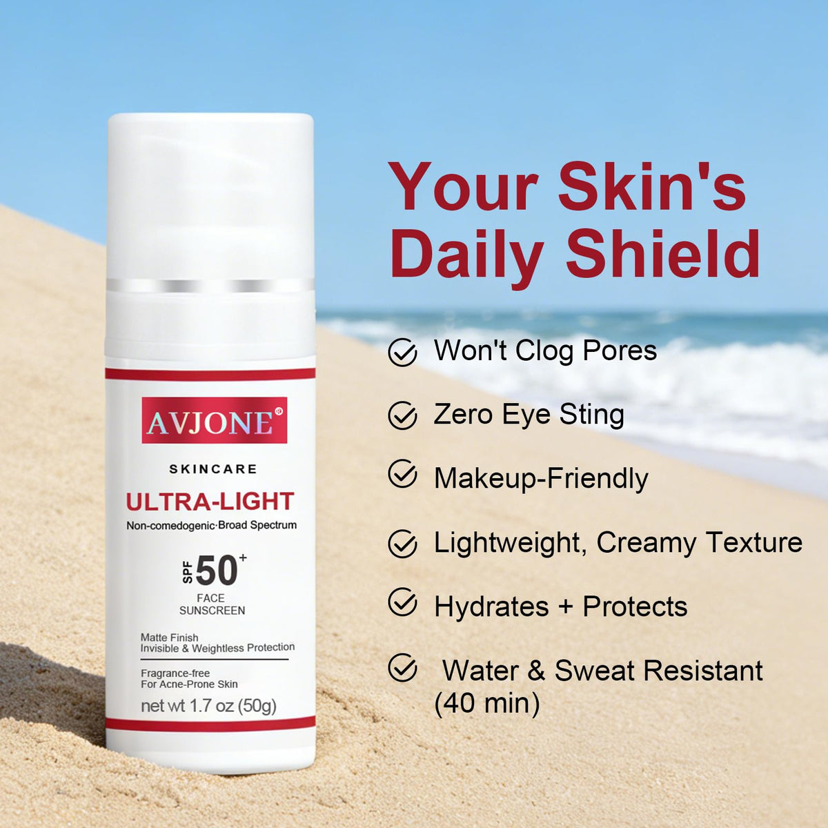 AVJONE sunscreen-matte-finish leaves a natural look without shine, ideal for busy mornings.