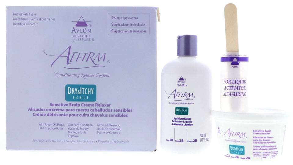 Avlon Affirm relaxer cream sealed pack for gentle, even straightening results.