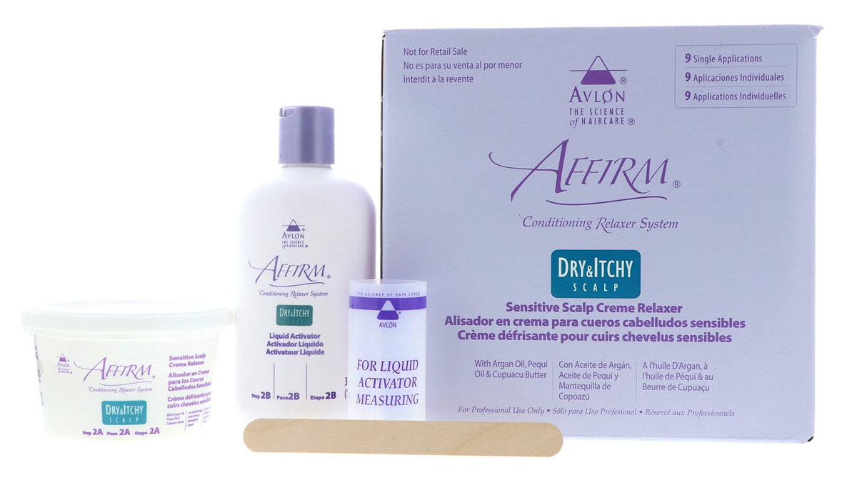 Avlon Affirm spatula shown for smooth, mess-free cream application during relaxer use.