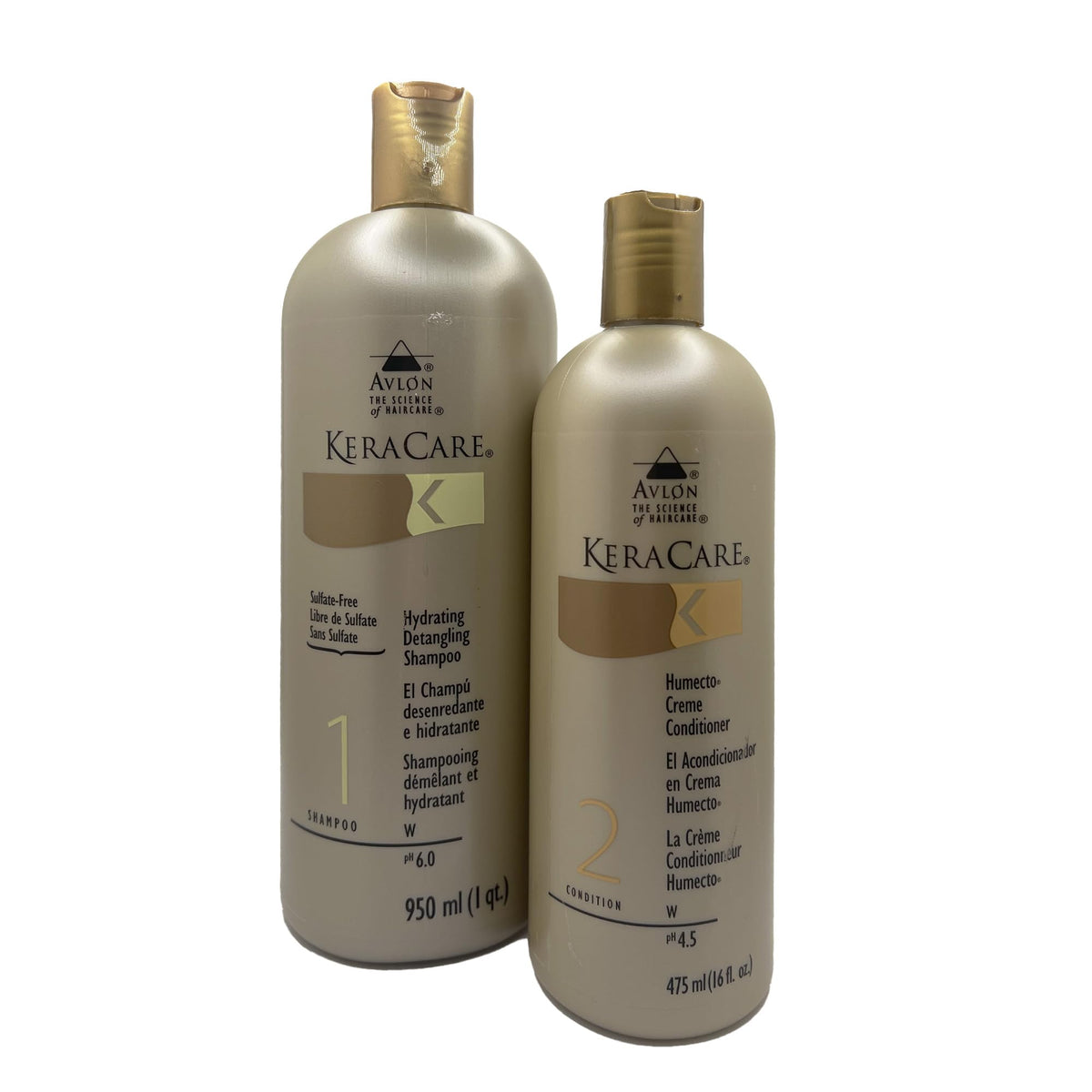 Avlon Keracare Hydrating Detangling Shampoo bottle pouring for effortless detangling and moisture
