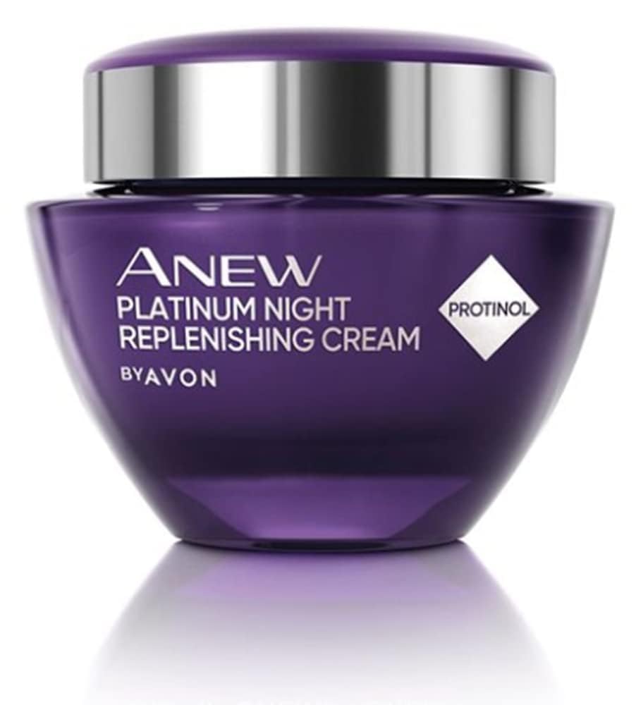 AVON Anew Platinum day cream swirl shows light, fast-absorbing texture.