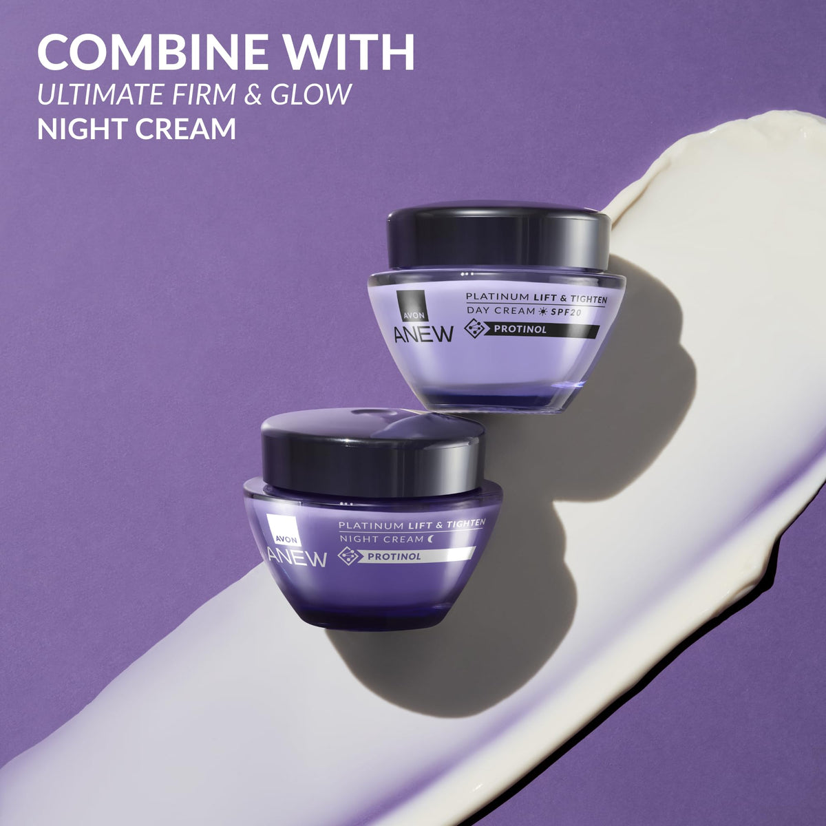 AVON Anew Platinum Day Lifting Cream bottle on desk with visible cap