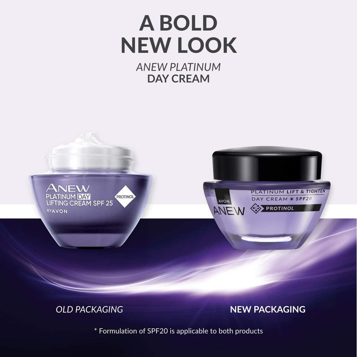 AVON Anew Platinum Day Lifting Cream packaging design emphasizes luxury