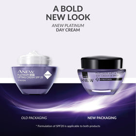AVON Anew Platinum Day Lifting Cream packaging design emphasizes luxury