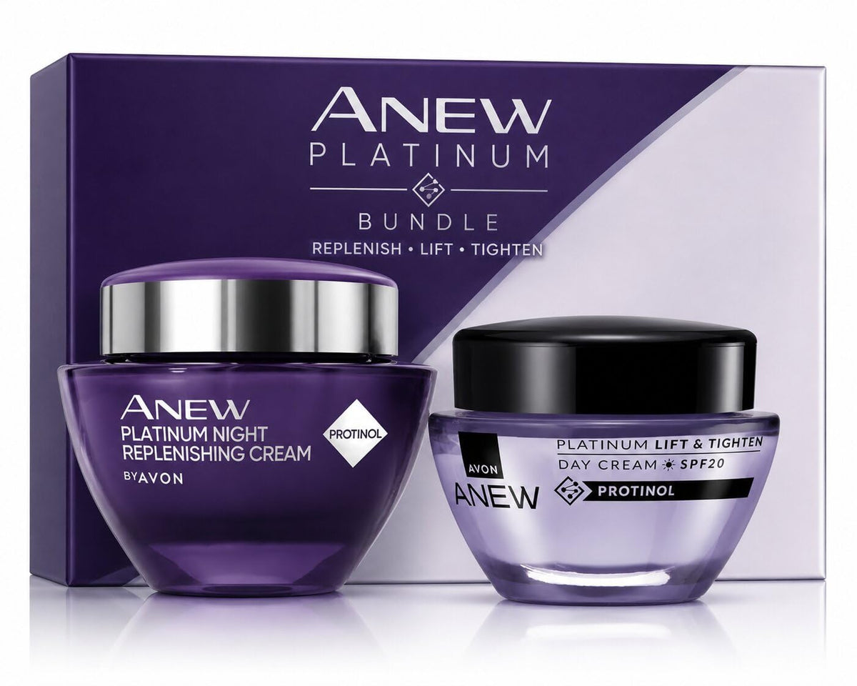 AVON Anew Platinum Night Cream jar supports overnight renewal and firmness.
