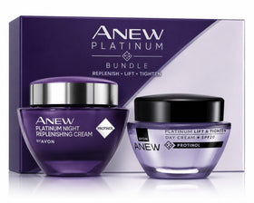 AVON Anew Platinum Night Cream jar supports overnight renewal and firmness.