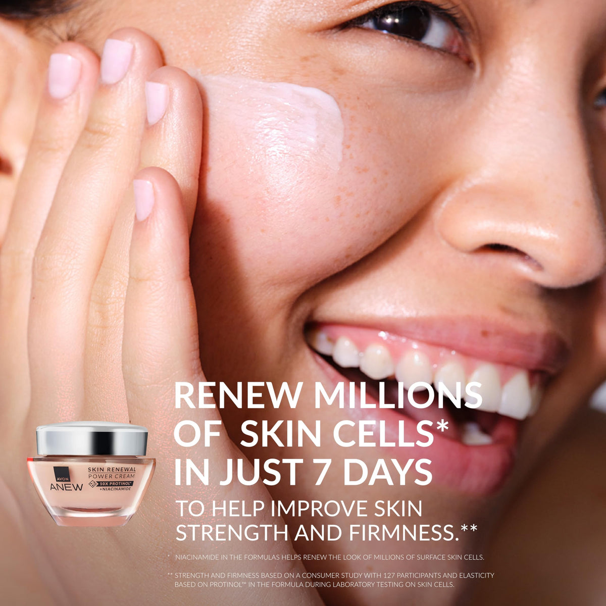 Close-up of AVON Anew Renewal Power Cream texture for surface renewal